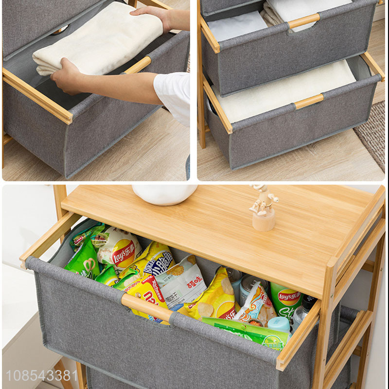 High quality multipurpose drawer design bamboo storage shelves for bedroom