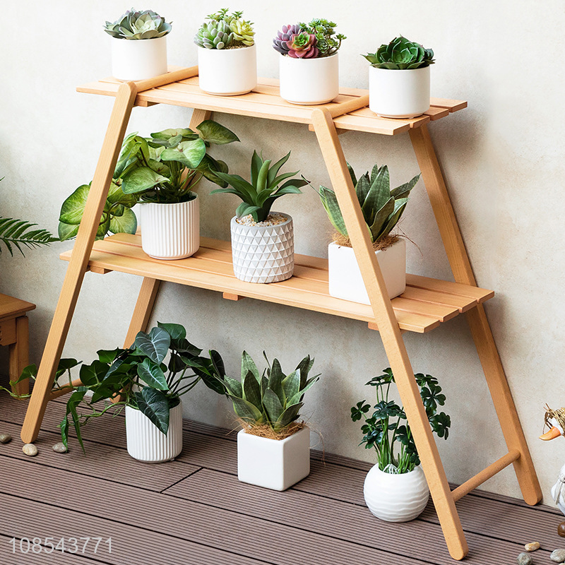 New product 2-tier floor standing beech wood flower stands plant rack