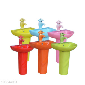 Wholesale colored child kindergarten short ceramic pedestal bathroom sink