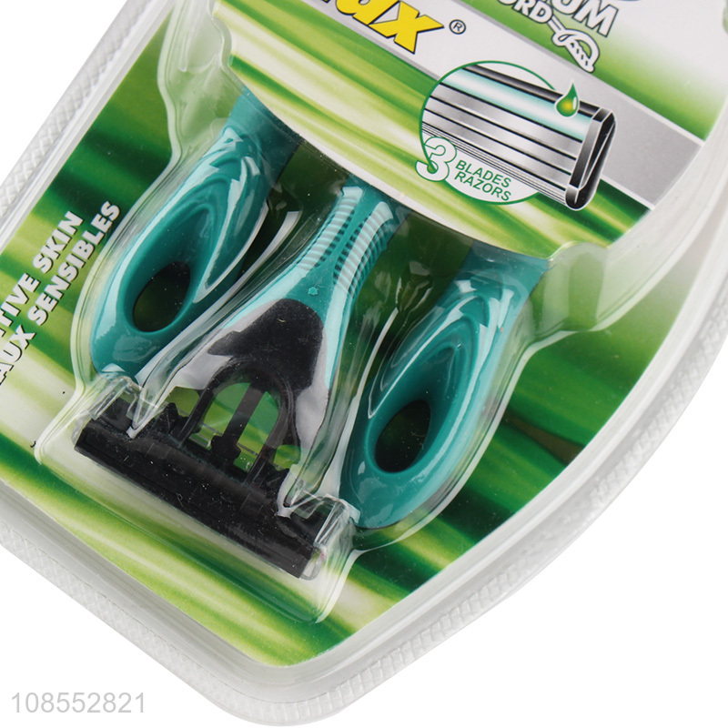 China factory 3 blades disposable razors with anti-slip handle
