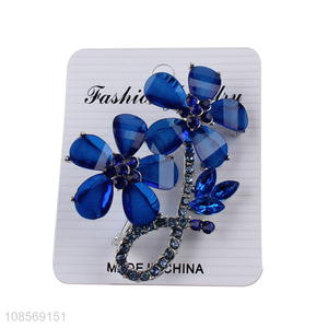 Hot sale elegant rhinstone flower alloy brooch for ladies