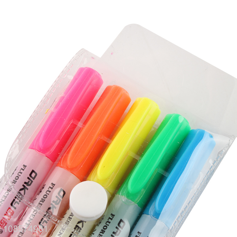 Good quality 5pcs plastic highlighter pens school supplies