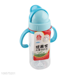 Wholesale 370ml plastic water bottle with straw for kids