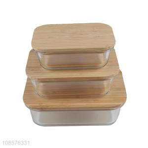 High quality 3ps glass fresh-keeping bowls wih bamboo lid