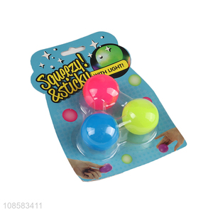 Wholesale 3pcs squeezy sticky flashing ball stress relief toys