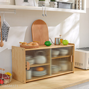 Factory supply kitchen countertop storage cabinet glass bamboo tea cabinet