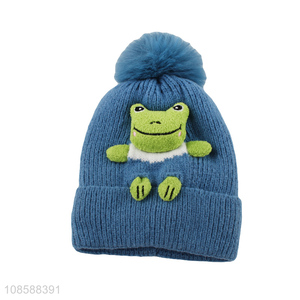 Factory price frog shape children knitted hat beanies hat