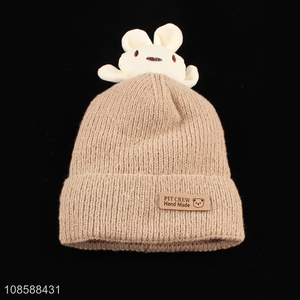 Yiwu market cute warm winter kids knitted beanies hat