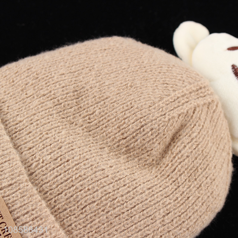 Yiwu market cute warm winter kids knitted beanies hat