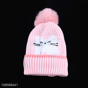 China products pink warm thickened children knitted beanies hat