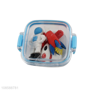 Top quality rocket series cartoon students stationery <em>eraser</em> set