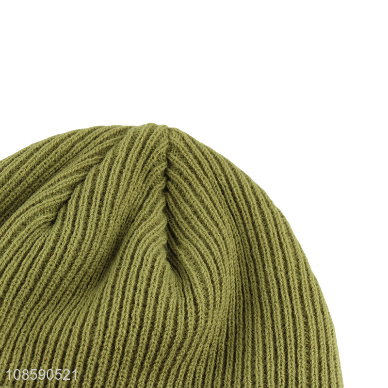 Factory supply winter beanie hat cuffed skull cap with patch