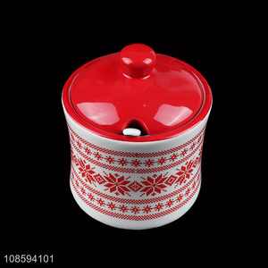 Wholesale Christmas seasoning jar ceramic sealed can with spoon