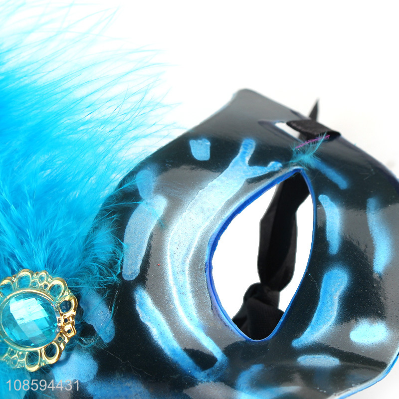 Best selling blue dancing party mask half face mask with feather