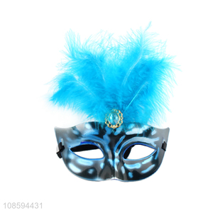 Best selling blue dancing party mask half face mask with feather