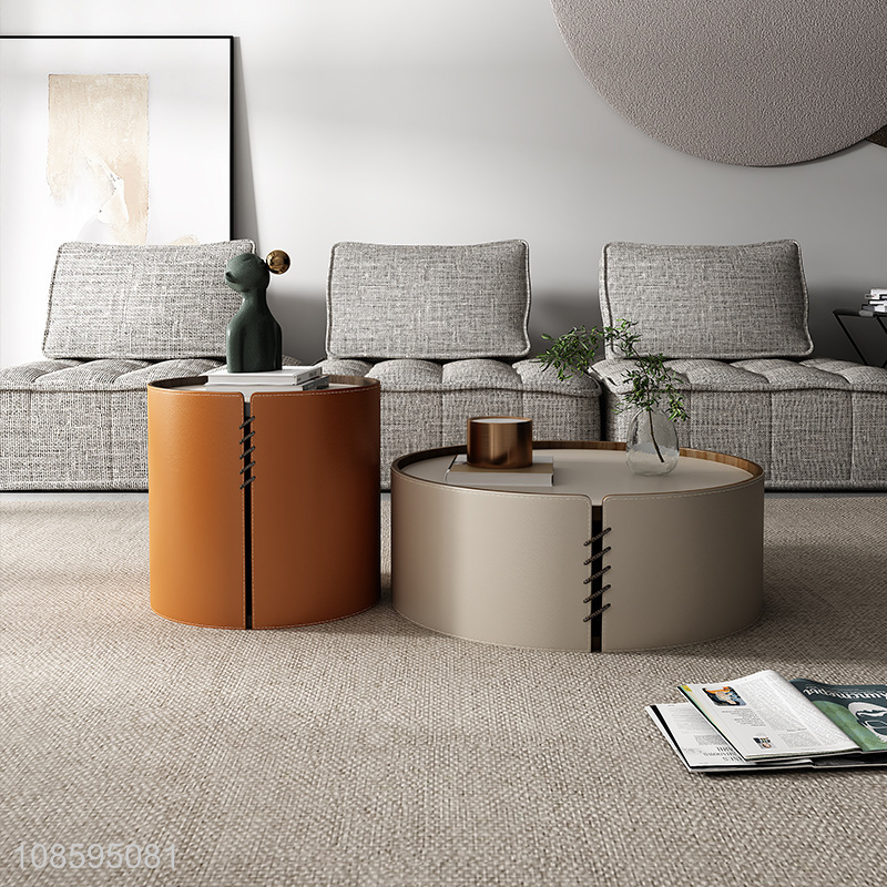 New product modern saddle leather coffee table set tea table set