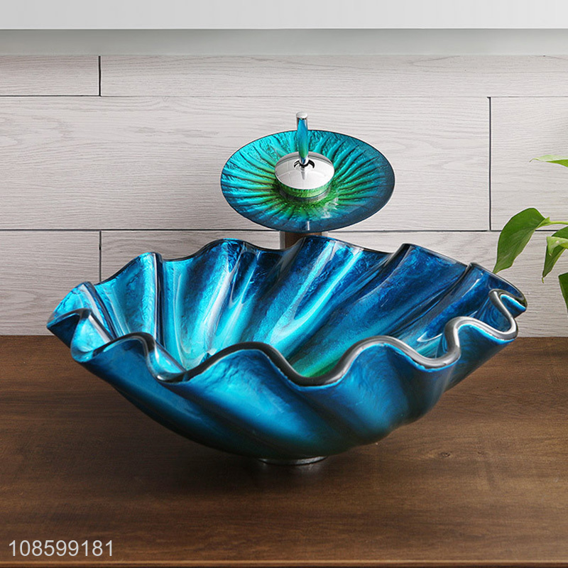 New product flower shaped glass wash basin artistic vessel sink set