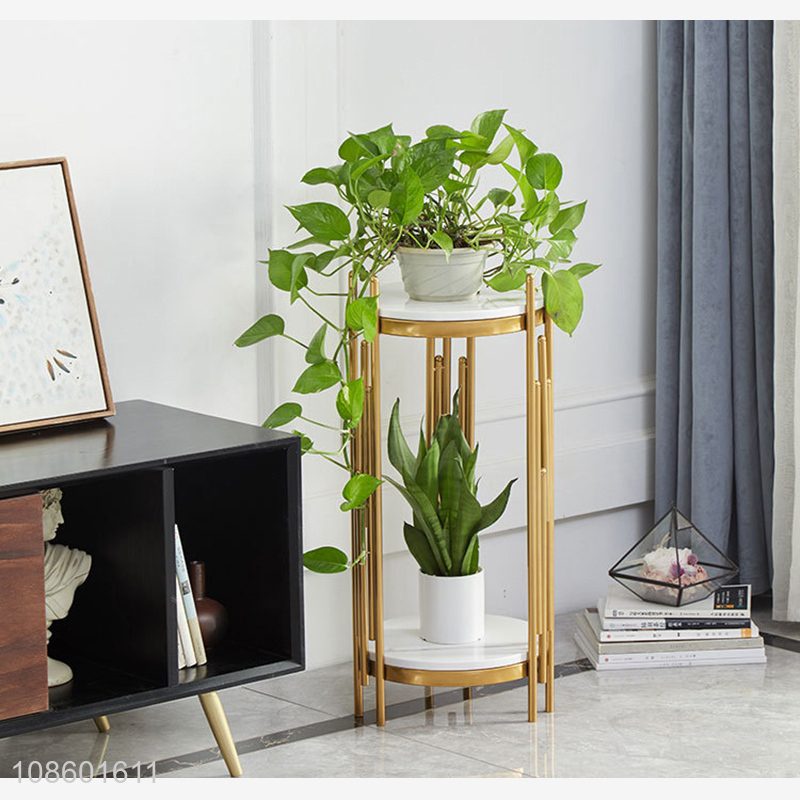 Wholesale 2-tier marble plant stand indoor outdoor plant shelf