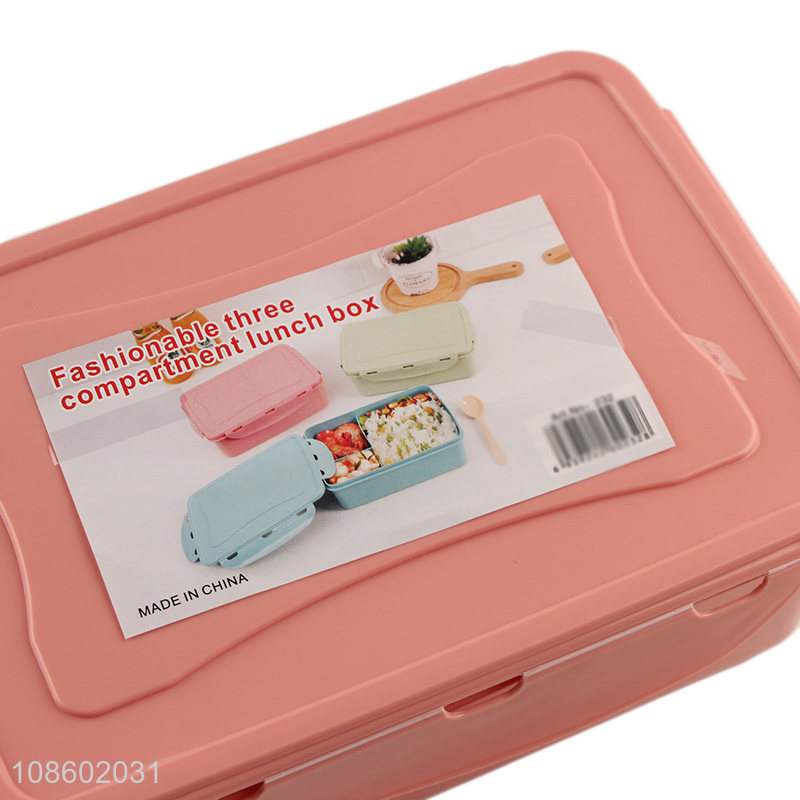 New arrival portable plastic three compartment lunch box bento box
