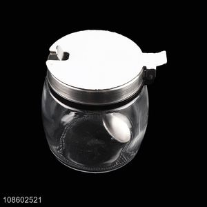 Good quality clear glass seasoning jar spice box with spoon