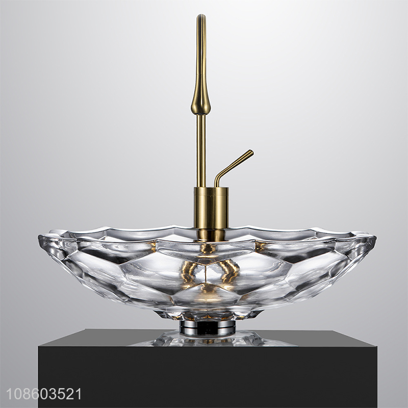 Wholesale luxury clear glass bathroom vessel sink set with faucet