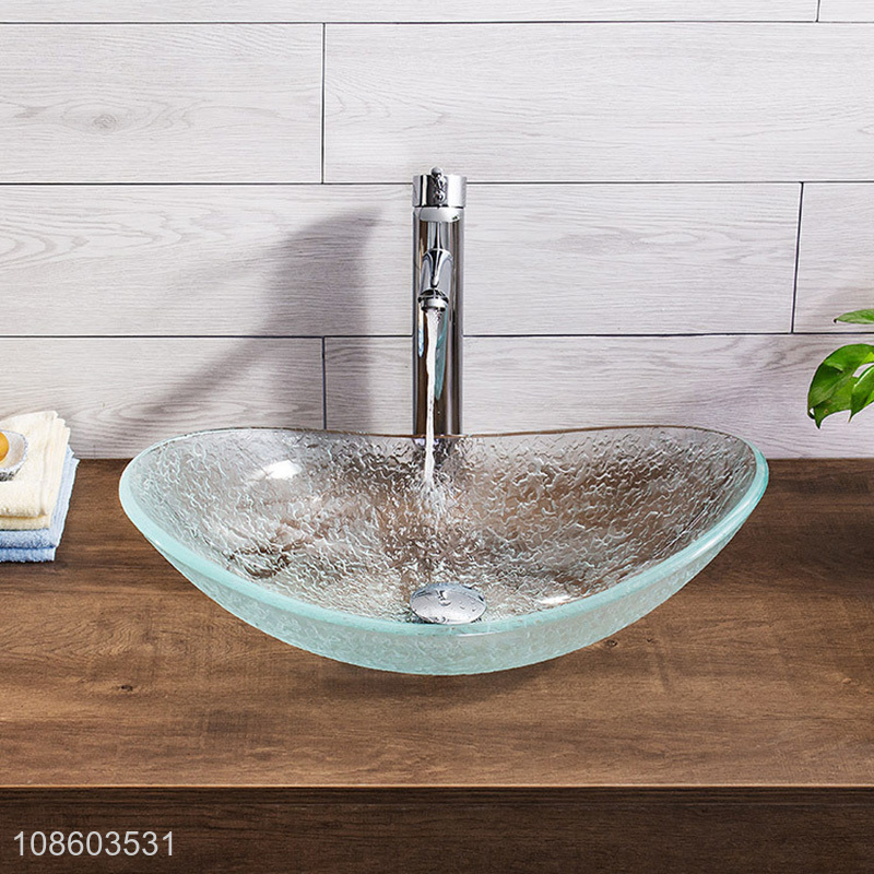 New arrival boat shaped glass sink and faucet set for hotel