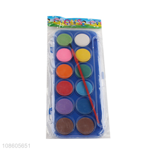 Factory supply 12 colors non-toxic watercolor paint with brush