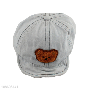 Factory price cartoon bear patch denim baseball cap for children