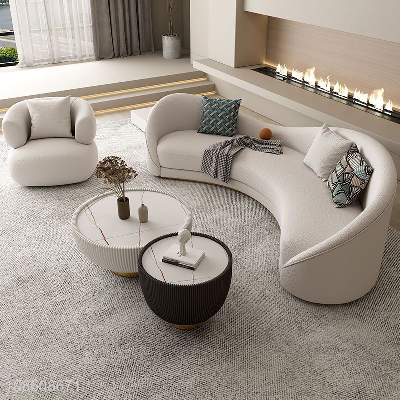 High quality curved cloth sofa faux sherpa sofa for living room