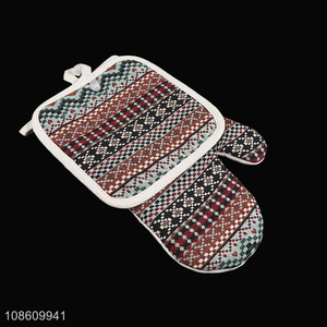 High quality heat resistant printed microwave oven mitt and pot holder set