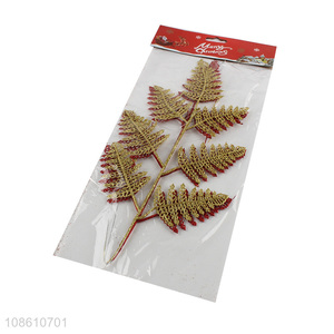 Good selling glitter christmas leaves ornaments decoration wholesale