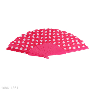 Hot selling polka dot folding hand fan handheld fans for women