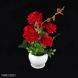 Top quality red 6heads rose flower artificial flower fake bonsai