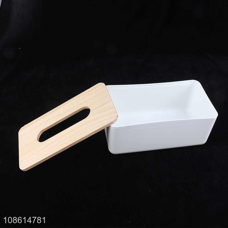 Factory supply plastic household tissue box with bamboo lid