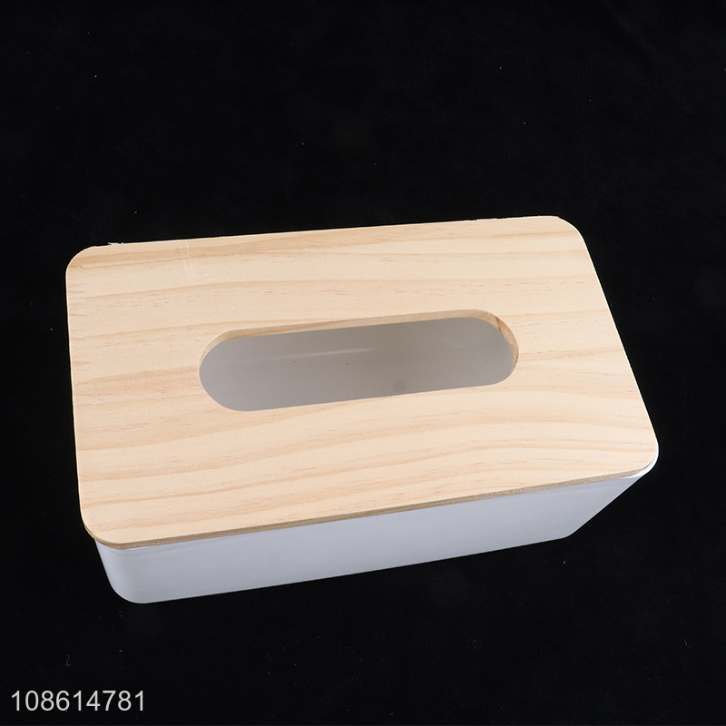 Factory supply plastic household tissue box with bamboo lid