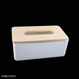 Factory supply plastic household tissue box with bamboo lid