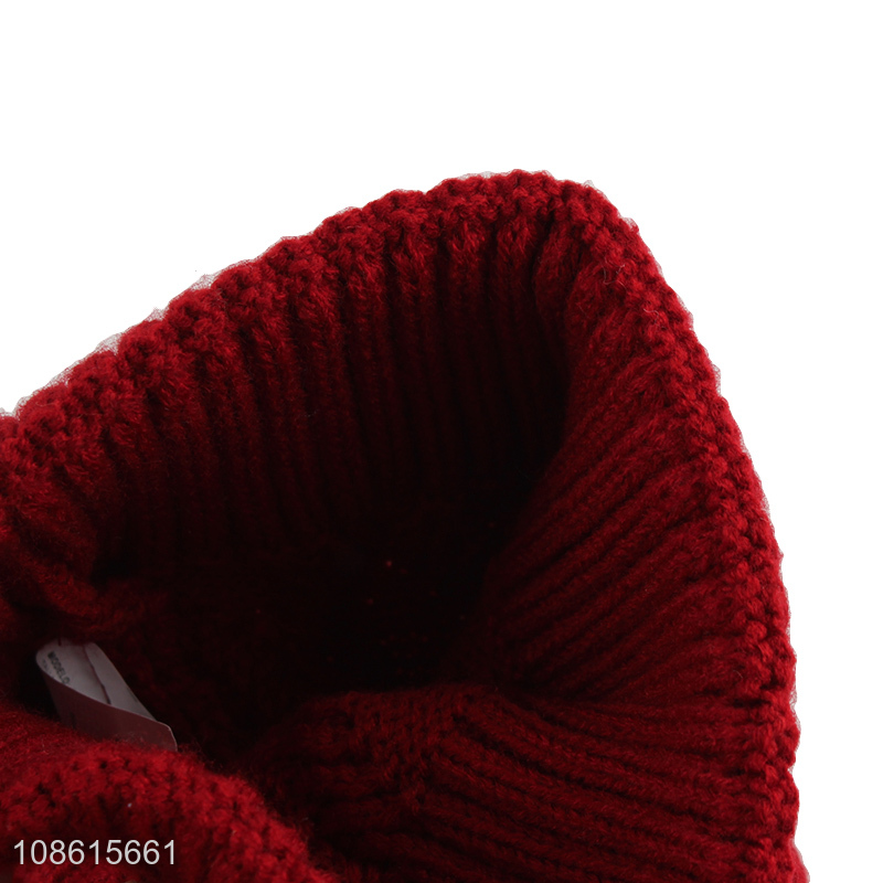 Low price red thickened winter women beanies hat with pearl