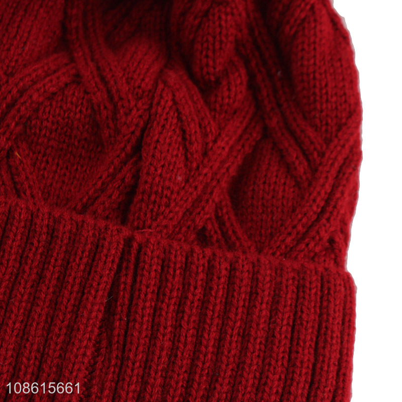 Low price red thickened winter women beanies hat with pearl