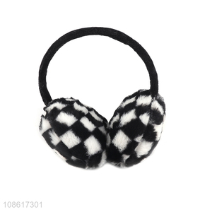 High quality black and white checkered earmuff <em>winter</em> plush earmuff