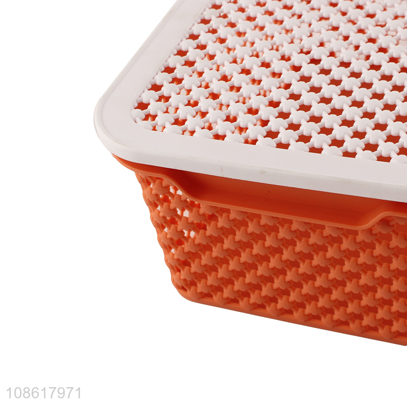 Top sale hollow plastic storage basket with lid