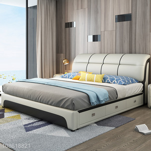 High quality leather bed modern minimalist double bed
