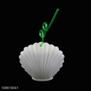 Factory price 450ml sea shell shaped plastic water cup with straw