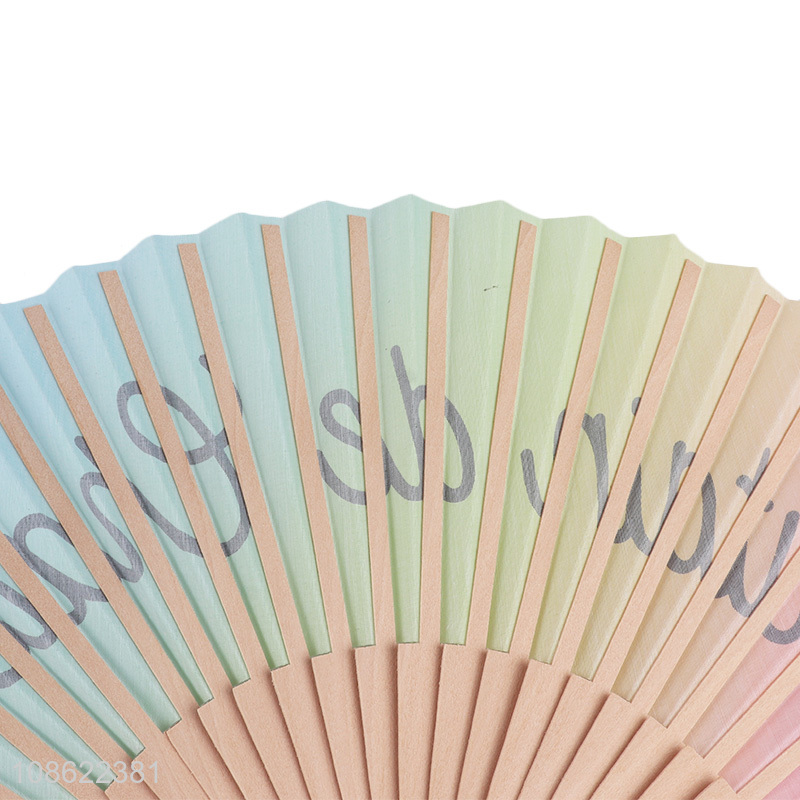 Factory price gradient ramp wood folding hand fan for sale