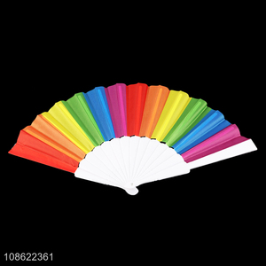 Factory supply rainbow color plastic folding hand fan for sale