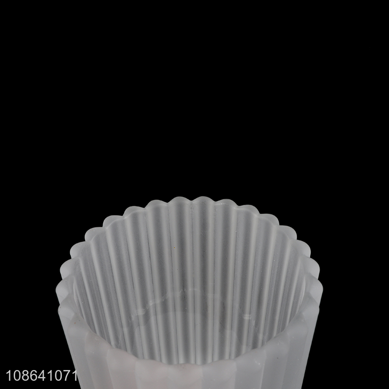 Good quality opaque ribbed glass candle holder for table decoration