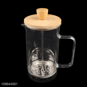 Wholesale glass French press coffee plunger tea maker with bamboo lid