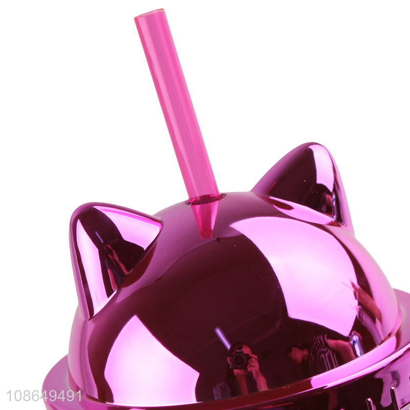 Factory supply double walled glitter plastic water cup with straw