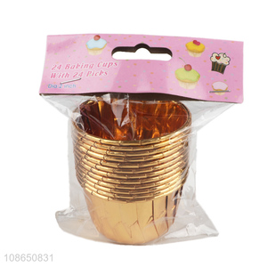 Wholesale gold foil muffin cups cupcake cups rolled rim baking cups