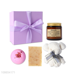 Hot selling women girls spa gifts set with scented candle, bath bomb & handmade soap