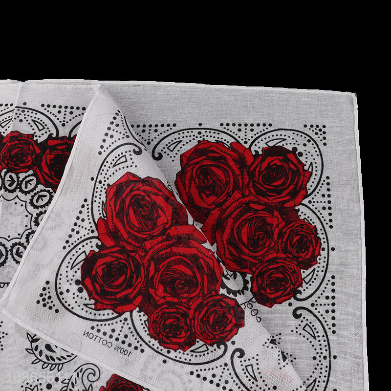 Popular products rose flower pattern women bandana kerchief for sale